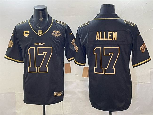 Men's Buffalo Bills #17 Josh Allen Black Gold 2025 F.U.S.E. “Rivalries” With Farewell Patch & 4-Star C Patch Vapor Limited Stitched Football Jersey Men's Buffalo Bills #17 Josh Allen Black Gold 2025 F.U.S.E. “Rivalries” With Farewell Patch & 4-Star C Patch Vapor Limited Stitched Football Jersey